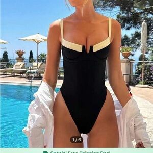 Shein Black and Cream Swimsuit. MEDIUM